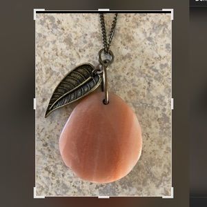 Antique Gold  18” Necklace With Peach Colored Stone With Leaf